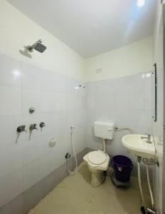 ウダイプールにあるHotel vallabh darshanのトイレと洗面台付きのバスルーム