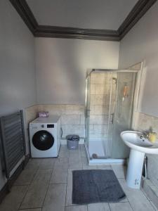 a bathroom with a shower and a toilet and a sink at Holly House in Liverpool