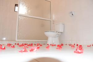 a bunch of pink birds on the floor of a bathroom at Anu soul paradise limite in Kikaangoni +17 photos