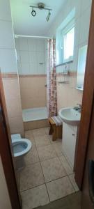 a bathroom with a sink and a toilet and a shower at Agroturystyka Pod Brzozami in Susiec +14 photos