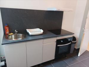 a kitchen with a sink and a counter top at O'Couvent - Appartement 242 - 1 chambre - 72m2 - Quatrième étage in Salins-les-Bains +2 photos