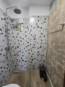 a bathroom with a shower and a toilet in a room at Guest House Bala in Gjirokastër