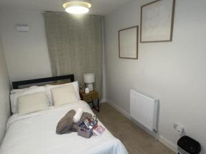 a bedroom with a bed with a box on it at The Sheltuh in Dublin