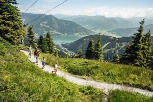 a group of people walking down a trail on a mountain at Old Town City Center Apartment Post in Zell am See