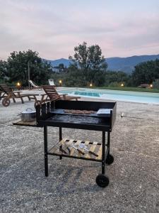 a grill sitting in front of a swimming pool at Casa ARGENTINA in Spoleto