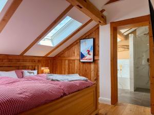 普夫龙滕FeWo Pfronten - Berge und Bilder OG的带床和天窗的卧室