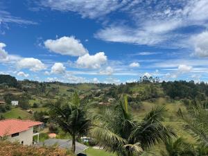 a view of a village with palm trees and a blue sky at Casa Alma in Guarne