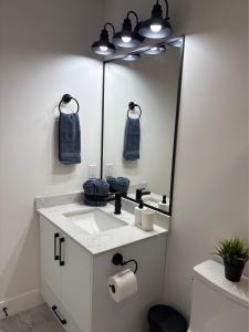 a bathroom with a sink and a large mirror at Castle BNB 2025 in Gibsons +27 photos