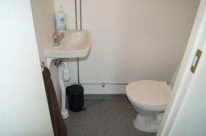 a small bathroom with a toilet and a sink at Laplanders rooms in Kiruna
