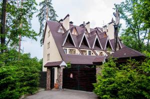 a house with a large roof on top of it at Kolyba House in Kyiv