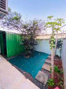 un laghetto di fronte a una casa con un albero di Casa Cataratas a Foz do Iguaçu