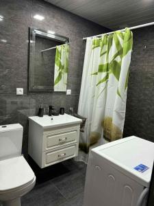 a bathroom with a sink and a toilet and a shower at Clara in Alaverdi +10 photos