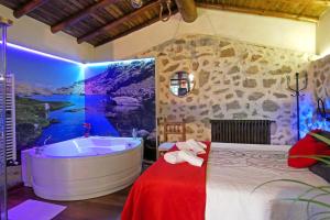 a bedroom with a bath tub and a bed at Casa Rural El Cuco in Robledillo