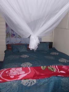 にあるNenas Homestayの天蓋付きベッドのある寝室