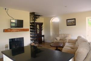 a living room with a couch and a fireplace at The Gate Lodge Cannaway House in Macroom