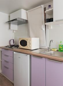 a small kitchen with a microwave on a counter at Apartment Malibu in Zaboric