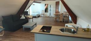 a kitchen and living room with a sink and a living room at Gites de Coulonge in Coulonges-Ardennes