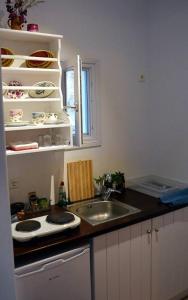 a kitchen with a sink and a counter top at Στούντιο 1 in Donoussa