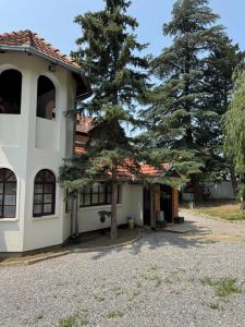 a house with trees in front of it at Vila Blue Mountain Lake in Ledinci