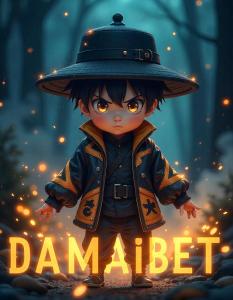 a young boy wearing a hat standing next to the words damed at Damaibet in Jakarta
