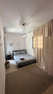 a bedroom with a bed and a chandelier at Greek Mansion in Nea Moudania