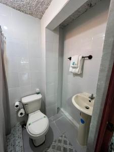 a small bathroom with a toilet and a sink at Luxury Hostel Teresita in San Salvador +32 photos