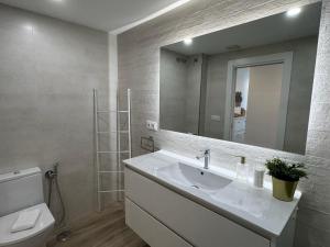 ein Badezimmer mit Waschbecken, Toilette und Spiegel in der Unterkunft Campo de la Verdad Home Luxury in Córdoba + 38 Fotos