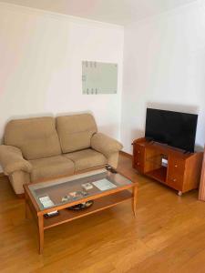 a living room with a couch and a tv at Apartamento amplio T3 Sao Bras de Alportel in São Brás de Alportel