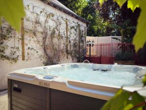un bain à remous dans l'arrière-cour avec dans l'établissement la Maison sous les Arbres - Duplex, jardin et spa, à Pocé-sur-Cisse 15 autres photos
