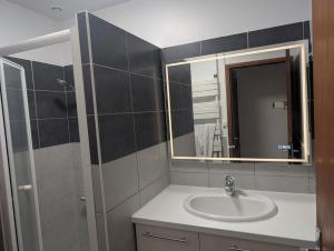 ein Badezimmer mit Waschbecken und Spiegel in der Unterkunft LE CHESTER - Maison de charme en Provence avec piscine près de L'Isle-sur-la-Sorgue in Velleron