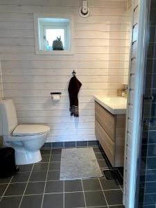 a bathroom with a toilet and a sink at Great cabin in beautiful nature in Ørsta