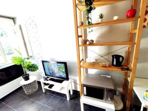 a living room with a computer and a television at Le Rayane in Vénissieux