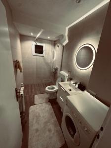 a small bathroom with a toilet and a sink at CityOasis Tuzla in Tuzla +8 photos