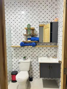 a bathroom with a toilet and a sink at Dani's Guesthouse in Las Galeras +26 photos
