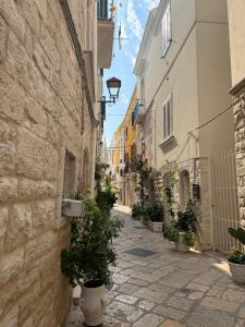 an alley with potted plants and buildings at Solevita B&B in Trani