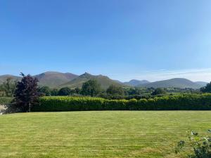 a field of grass with mountains in the background at Spelga View in Newry