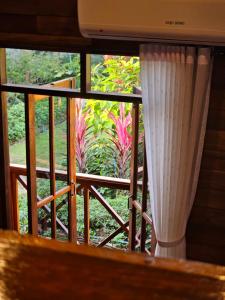a window with a view of a garden at พลังความสุข รีสอร์ท ใจกลางเมืองพะเยา in Phayao +6 photos