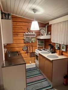 Kuchyň nebo kuchyňský kout v ubytování Mökki ja saunamökki Kurjenrahkan kansallispuistossa