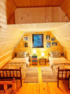 a room with two beds in a log cabin at Kolibica in Žabljak