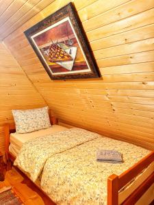 a bedroom with a bed in a wooden cabin at Kolibica in Žabljak