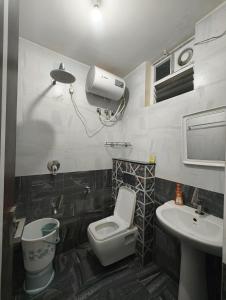 a bathroom with a toilet and a sink at M's Cozy Unwind - Hazel in Bengaluru