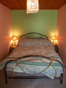 a bed in a bedroom with two lamps on two tables at La Cantine Logement au calme proche bord de Loire in Decize