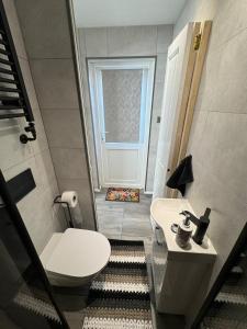 un piccolo bagno con servizi igienici e finestra di Hills View a Portsmouth