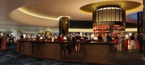 a lobby with people standing around a bar in a building at Chrome Sonata - State Secrets & Skyline Sheets. in Brisbane