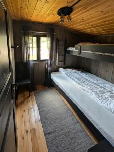 a bedroom with two bunk beds in a cabin at Modernized Mountain Cabin Near Treungen in Drangedal