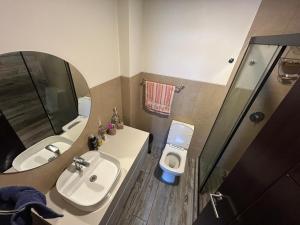 a bathroom with a sink and a toilet and a mirror at Amplio, Familiar y Acogedor in Cochabamba +10 photos