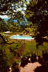 a swimming pool in the middle of a yard at Restored Farmhouse In Tuscan Casentino Hills in Poppi