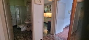 a bathroom with a toilet and a sink at Einzelzimmer mit Gemeinschaftsbad -und Küchenbenutzung in Purasca +5 photos