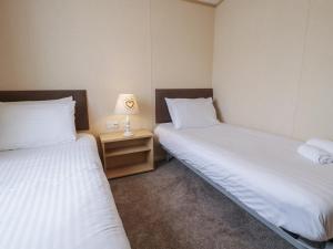 TalybontにあるGold Lodge 201のベッド2台、ナイトスタンド(ランプ付)が備わる客室です。 +18枚の写真