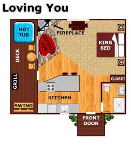 ein Grundriss eines kleinen Hauses mit in der Unterkunft Loving You by American Patriot Getaways in Cove Creek Cascades